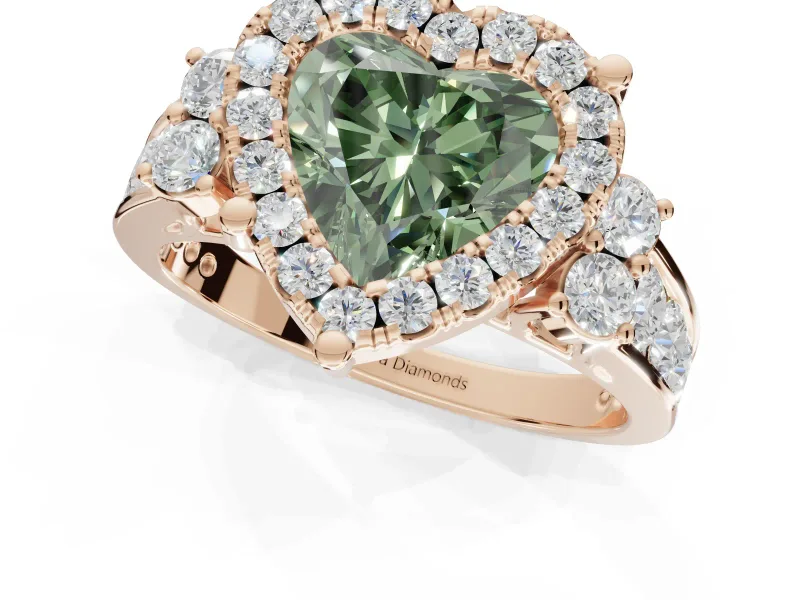 Heart-Shaped Halo Engagement Ring Setting for a Fancy Green Lab-Grown Diamond | Graduated Channel Band | Rose Gold