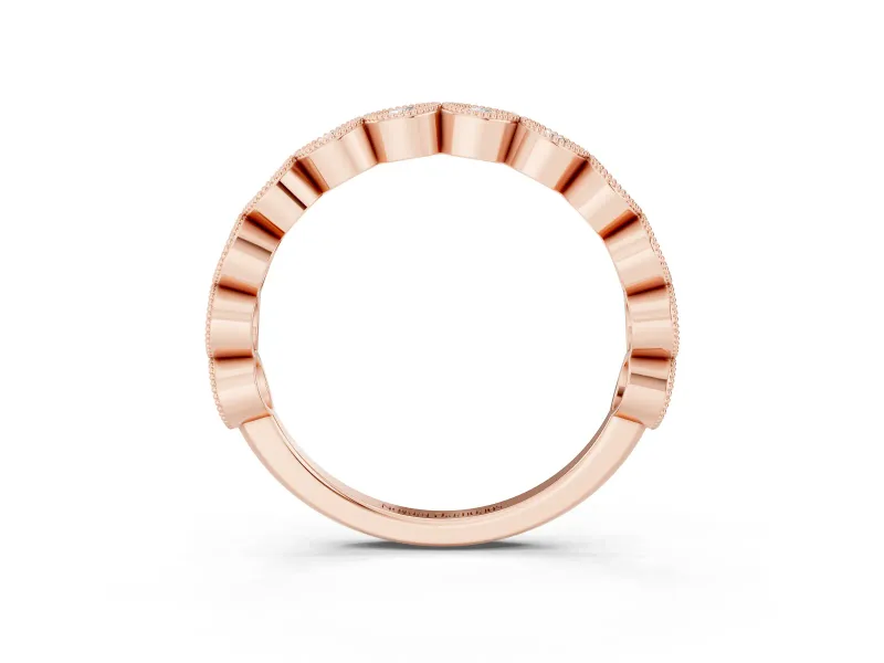Round Lab-Grown Diamond Vintage Half Eternity Band | Milgrain Marquise Frames | Rose Gold