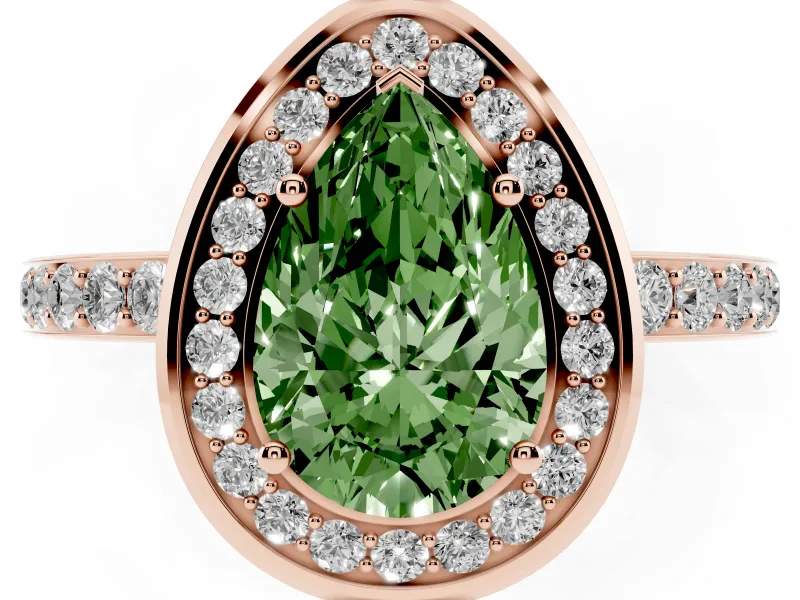 Pear-Shaped Bezel-Rim Halo Engagement Ring Setting for a Fancy Green Lab-Grown Diamond | Pave Band | Rose Gold
