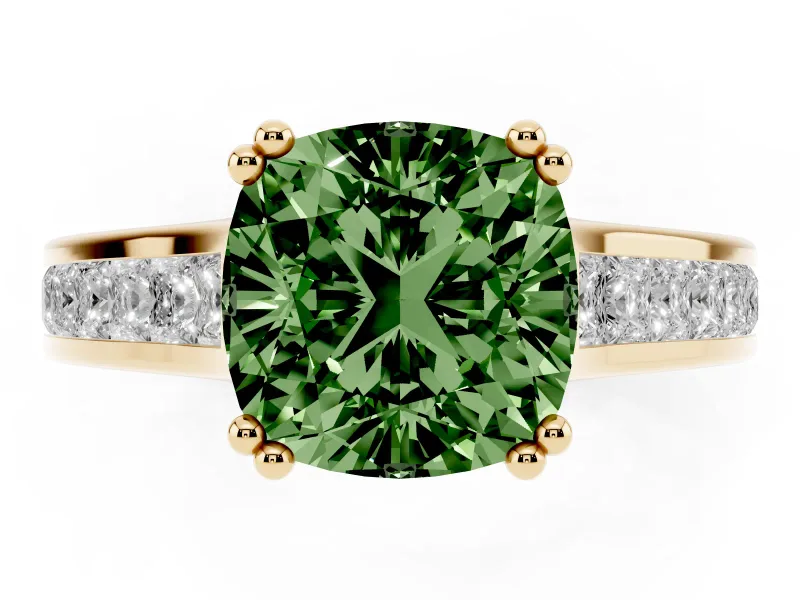 Cushion Cut Channel Engagement Ring Setting for a Fancy Green Lab-Grown Diamond | Yellow Gold - Design NV-24671