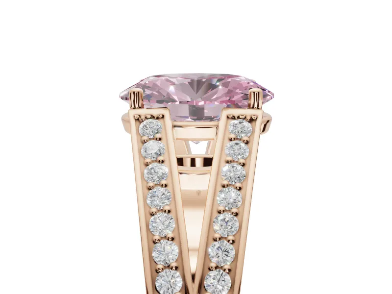 Oval Split Shank Pavé Engagement Ring Setting for a Fancy Pink Lab-Grown Diamond | Rose Gold