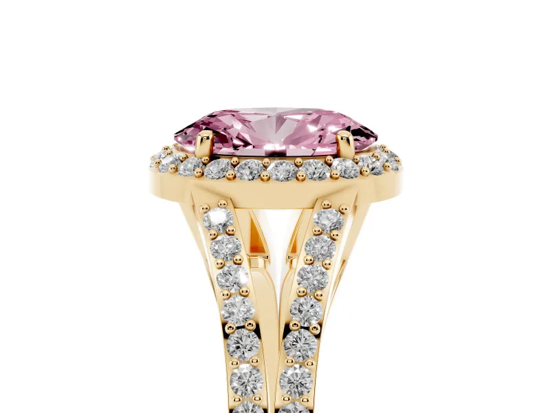 Oval Split Shank Halo Engagement Ring Setting for a Fancy Pink Lab-Grown Diamond | Yellow Gold