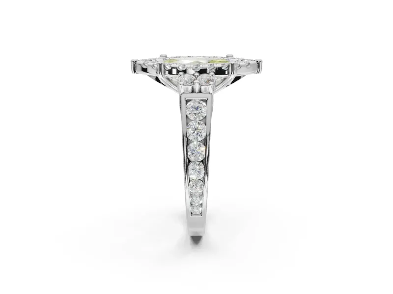 Marquise Halo Engagement Ring Setting for a Fancy Yellow Lab-Grown Diamond | Graduated Channel Band | Platinum