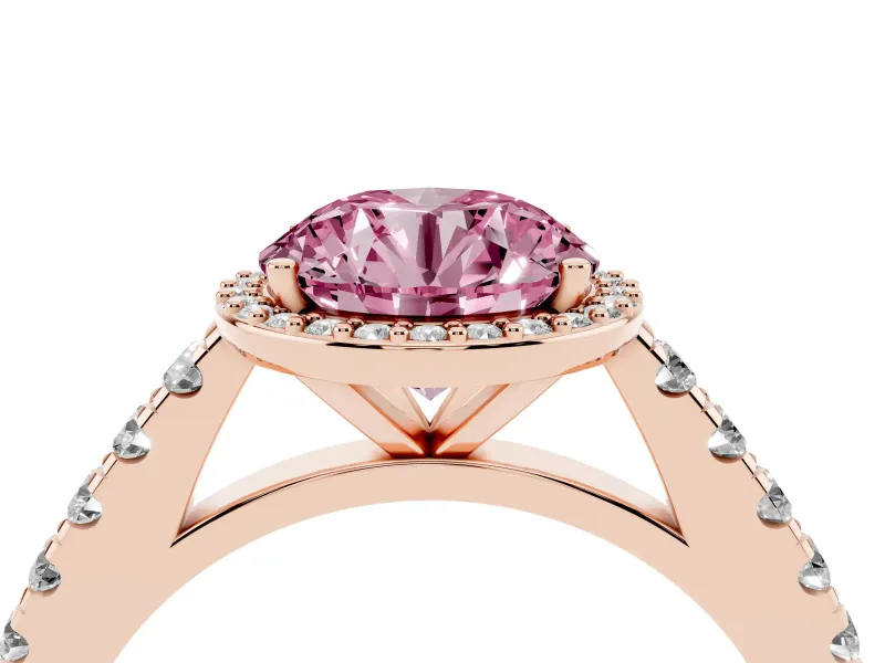 Round Halo Pavé Engagement Ring Setting for a Fancy Pink Lab-Grown Diamond | Rose Gold