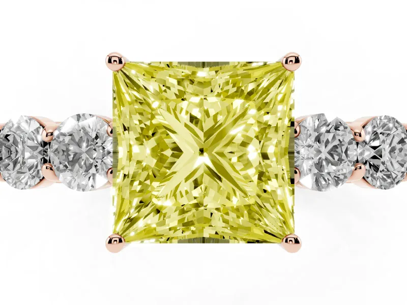 Princess Cut 5 Stone Engagement Ring Setting for a Fancy Yellow Lab-Grown Diamond | Rose Gold