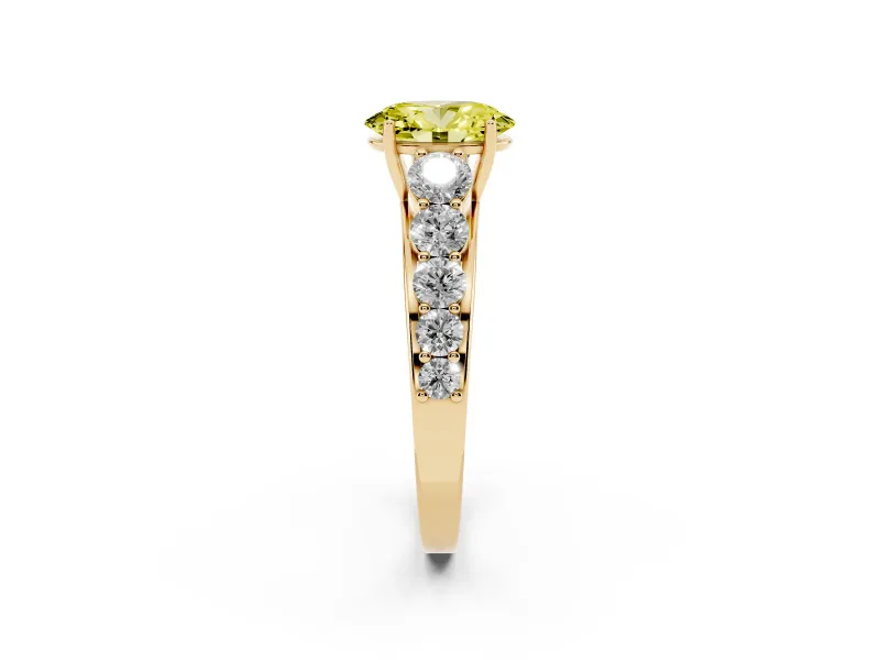 Oval Graduated Side Stone Engagement Ring Setting for a Fancy Yellow Lab-Grown Diamond | Flat Top Band | Yellow Gold