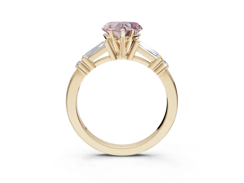 Heart-Shaped Tapered Baguette Engagement Ring Setting for a Fancy Pink Lab-Grown Diamond | Bar Set Sides | Yellow Gold