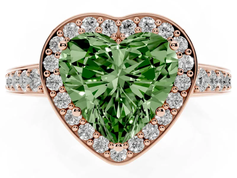 Heart-Shaped Framed Halo Engagement Ring Setting for a Fancy Green Lab-Grown Diamond | Rose Gold