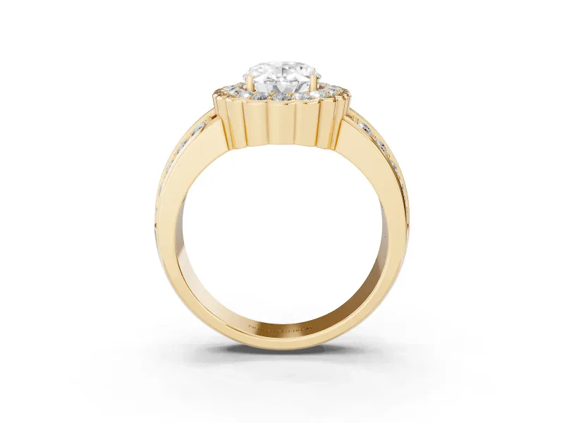 Oval Scalloped Halo Engagement Ring Setting | Double Row Band | Yellow Gold