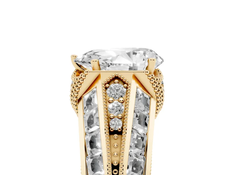 Pear-Shaped Vintage Milgrain Engagement Ring Setting | Hidden Halo | Yellow Gold