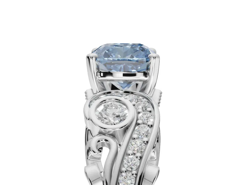 Cushion Cut Swirl Engagement Ring Setting for a Fancy Blue Lab-Grown Diamond | White Gold