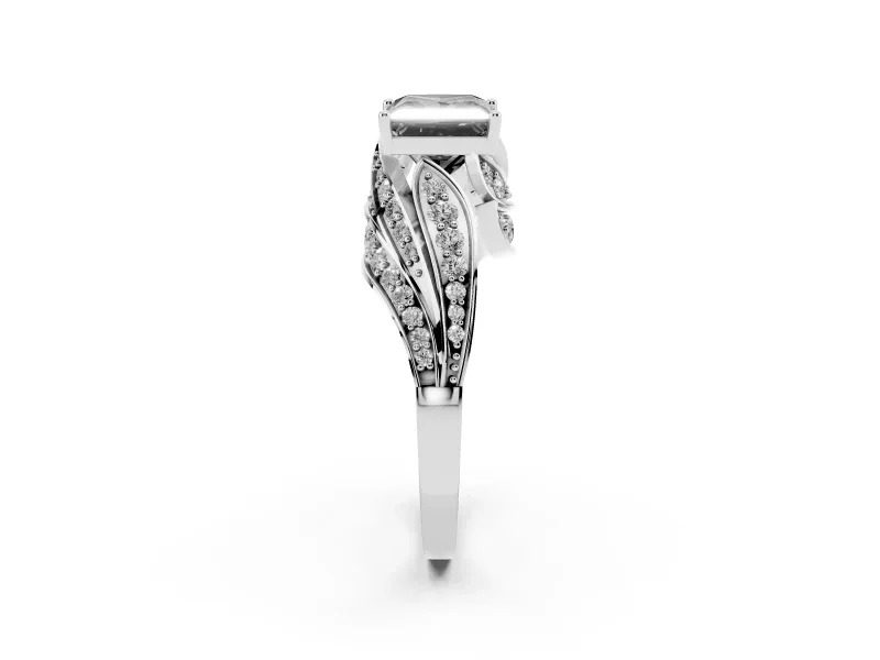 Princess Cut Bypass Pavé Engagement Ring Setting for a Black Center | Sterling Silver