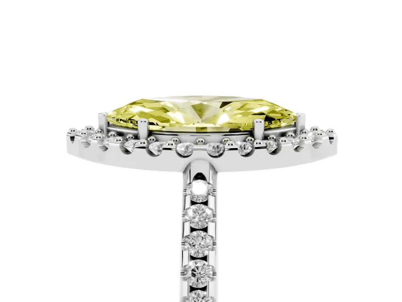 Marquise Pave Halo Engagement Ring Setting for a Fancy Yellow Lab-Grown Diamond | Pave Band | Platinum