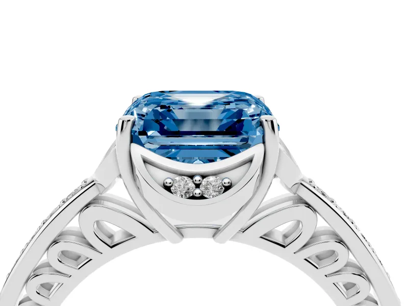 Asscher Cut Floral Pavé Engagement Ring Setting for a Fancy Blue Lab-Grown Diamond | Platinum
