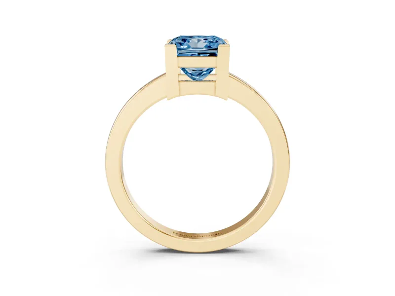 Princess Cut Solitaire Engagement Ring Setting for a Fancy Blue Lab-Grown Diamond | Flat Tab Prongs | Yellow Gold