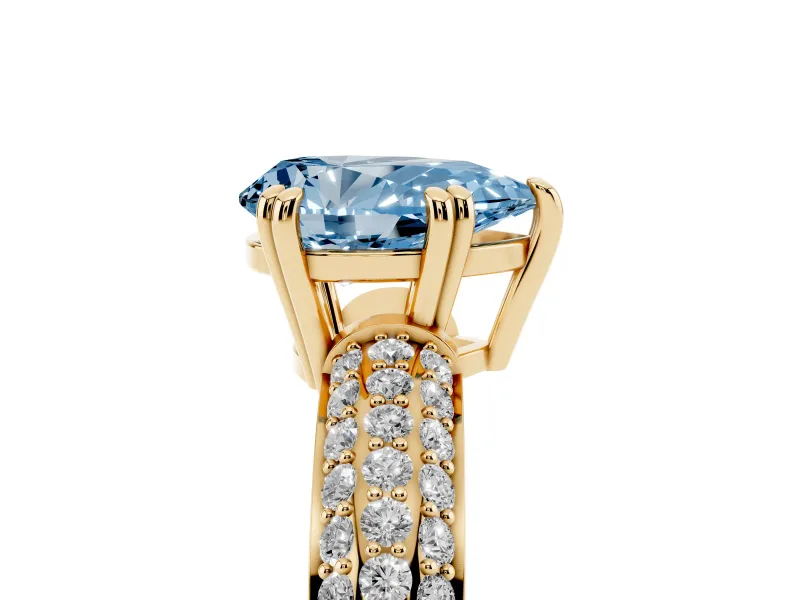 Pear-Shaped Three Row Pave Engagement Ring Setting for a Fancy Blue Lab-Grown Diamond | Yellow Gold