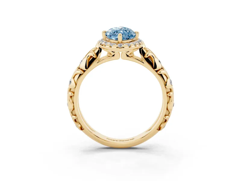 Marquise Leaf Halo Engagement Ring Setting for a Fancy Blue Lab-Grown Diamond | Yellow Gold