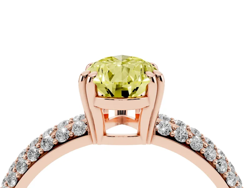 Pear-Shaped Three Row Pave Engagement Ring Setting for a Fancy Yellow Lab-Grown Diamond | Rose Gold