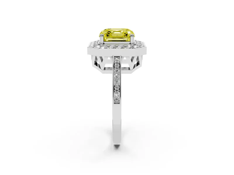 Asscher Cut Halo Engagement Ring Setting for a Fancy Yellow Lab-Grown Diamond | Polished Halo Rim | Sterling Silver