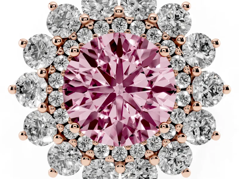 Round Floral Double Halo Engagement Ring Setting for a Fancy Pink Lab-Grown Diamond | Plain Band | Rose Gold