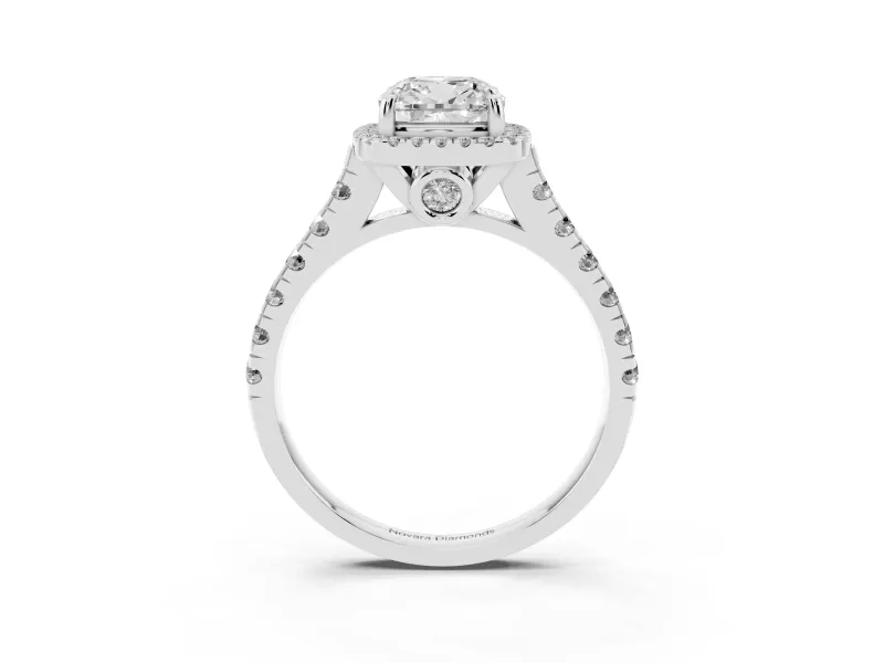 Cushion Cut Halo Engagement Ring Setting | Shared Prong Shoulders | White Gold