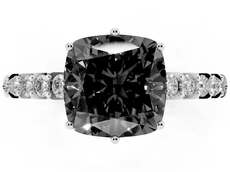 Cushion Cut Hidden Halo Engagement Ring Setting for a Black Center | White Gold