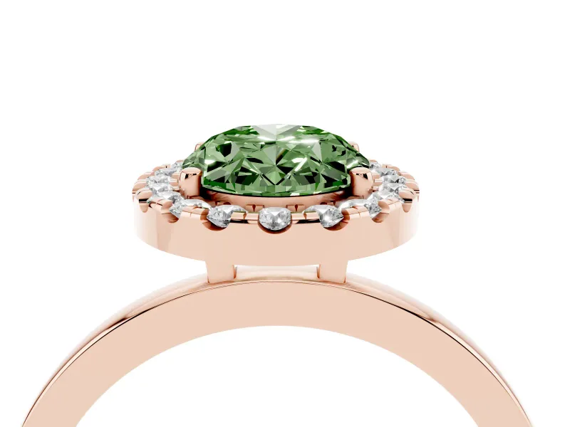 Oval Thin Halo Engagement Ring Setting for a Fancy Green Lab-Grown Diamond | Plain Polished Band | Rose Gold