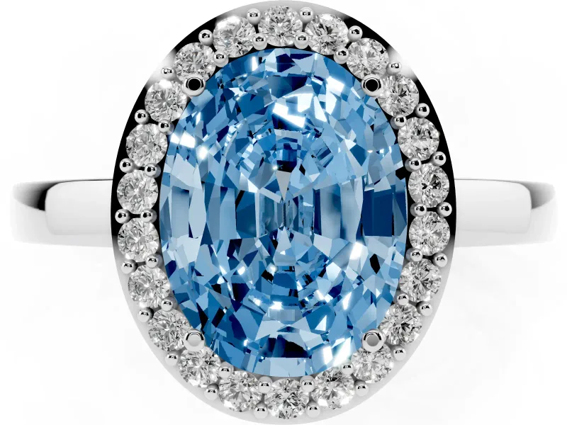 Oval Thin Halo Engagement Ring Setting for a Fancy Blue Lab-Grown Diamond | Slim Plain Band | Sterling Silver