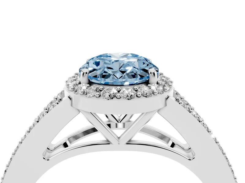 Oval Split Shank Halo Engagement Ring Setting for a Fancy Blue Lab-Grown Diamond | Sterling Silver