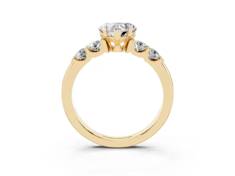 Heart-Shaped Five Stone Engagement Ring Setting | Prong-Set Side Stones | Yellow Gold