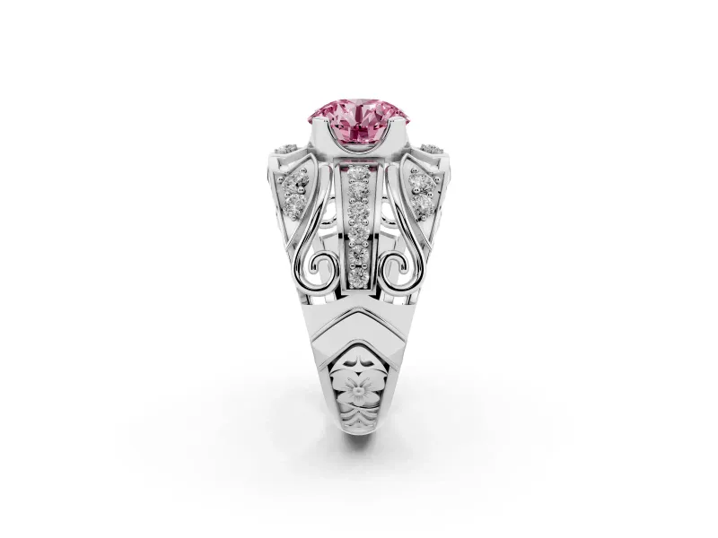 Round Art Deco Graduated Engagement Ring Setting for a Fancy Pink Lab-Grown Diamond | Platinum