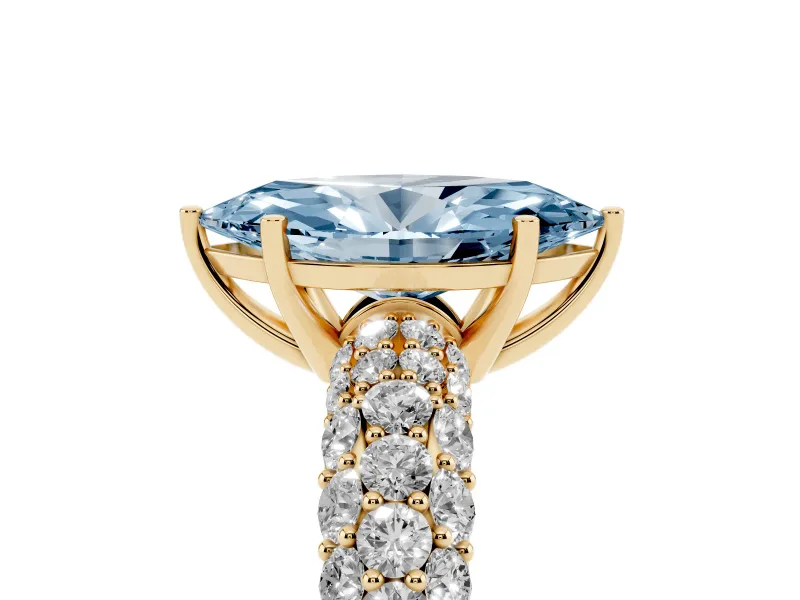 Marquise Multi Row Pave Engagement Ring Setting for a Fancy Blue Lab-Grown Diamond | Yellow Gold