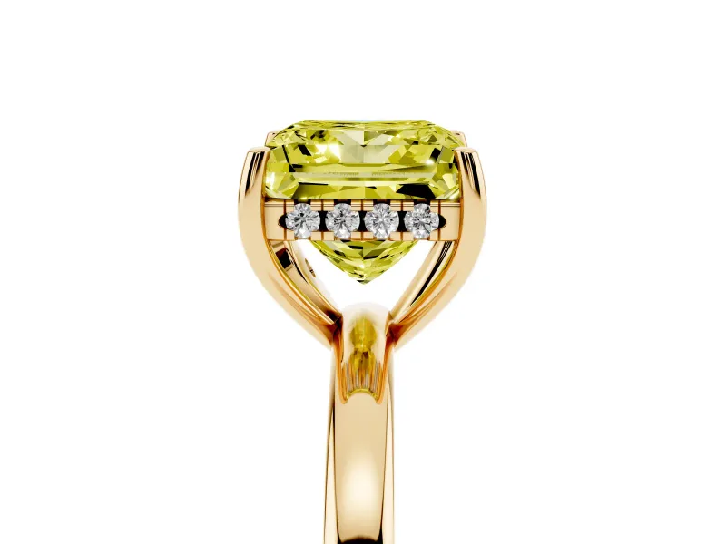 Princess Cut Hidden Halo Engagement Ring Setting for a Fancy Yellow Lab-Grown Diamond | Thin Band | Yellow Gold