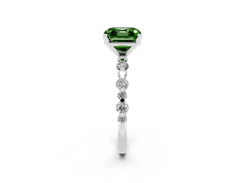 Asscher Cut Pavé Solitaire Engagement Ring Setting for a Fancy Green Lab-Grown Diamond | Platinum