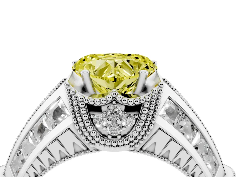 Fancy Yellow Heart Cut Diamond Vintage-Inspired Milgrain Ring Set in Silver with Accent Split Shank
