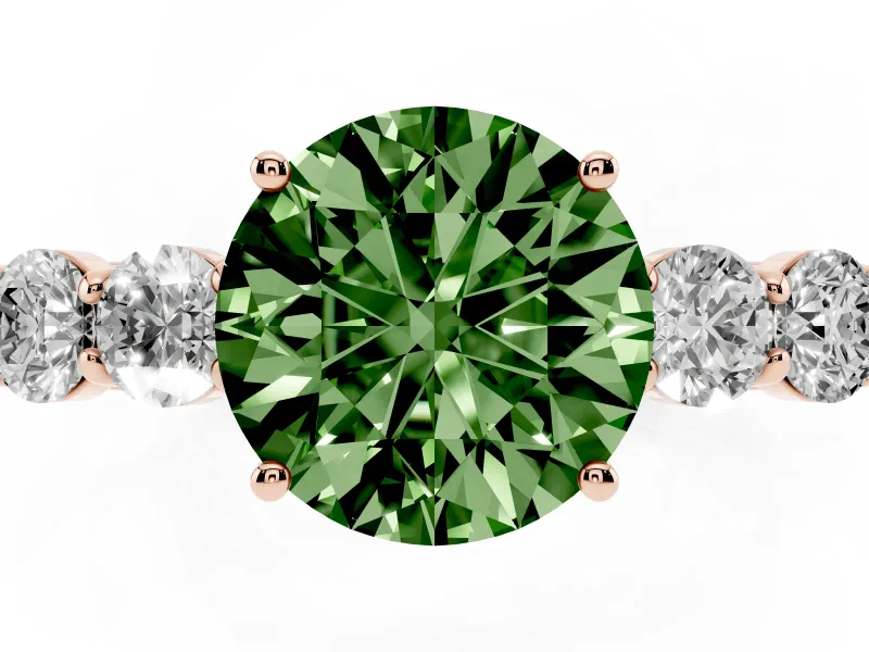 Round Close Set Five Stone Engagement Ring Setting for a Fancy Green Lab-Grown Diamond | Rose Gold