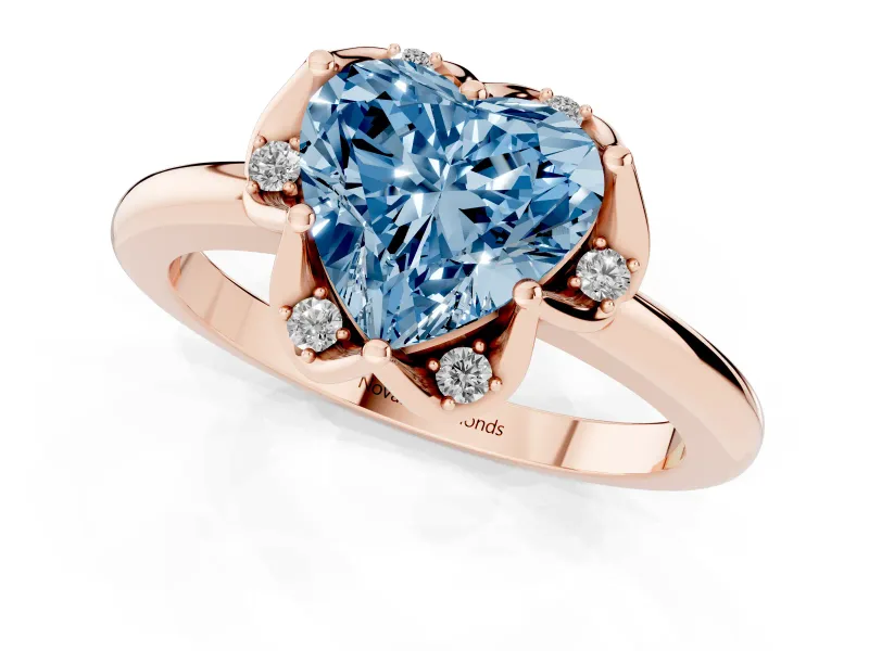 Heart-Shaped Petal Halo Engagement Ring Setting for a Fancy Blue Lab-Grown Diamond | Rose Gold
