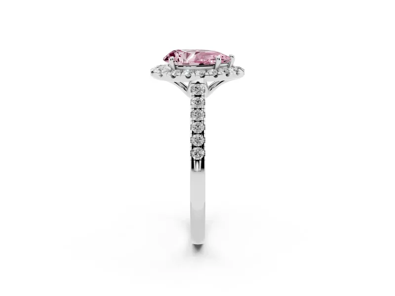 Pear-Shaped Raised Halo Engagement Ring Setting for a Fancy Pink Lab-Grown Diamond | Platinum
