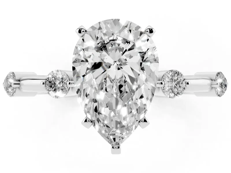 Pear-Shaped Bar Set Engagement Ring Setting | Spaced Side Stones | White Gold