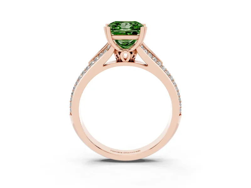 Princess Cut Split Shank Engagement Ring Setting for a Fancy Green Lab-Grown Diamond | Pave Band | Rose Gold