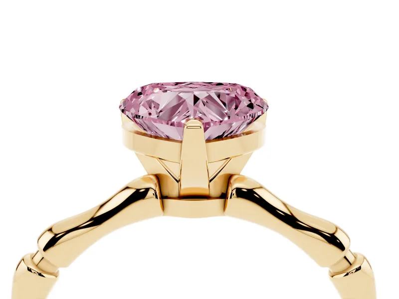 Heart-Shaped Bamboo Engagement Ring Setting for a Fancy Pink Lab-Grown Diamond | Yellow Gold