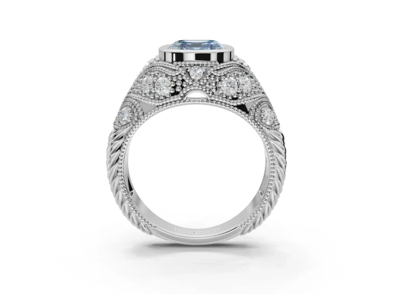 Asscher Cut Vintage Bezel Engagement Ring Setting for a Fancy Blue Lab-Grown Diamond | Platinum