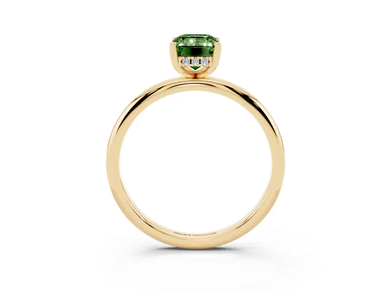 Emerald Cut Hidden Halo Engagement Ring Setting for a Fancy Green Lab-Grown Diamond | Plain Band | Yellow Gold