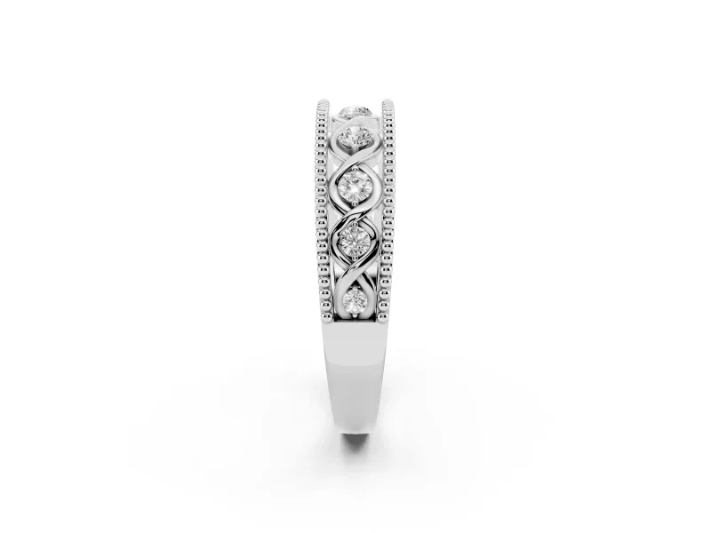 Round Diamond Twist Band Set in Platinum with Milgrain Bezel Setting
