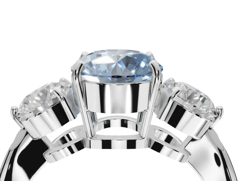 Round Three Stone Engagement Ring Setting for a Fancy Blue Lab-Grown Diamond | Tapered Pave Band | Platinum