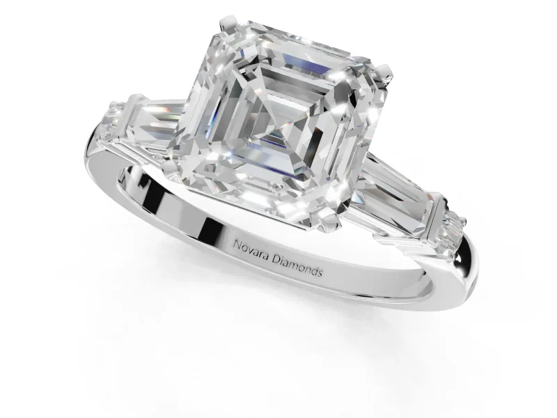 Asscher Cut Tapered Baguette Engagement Ring Setting | Bar Set Sides | Platinum