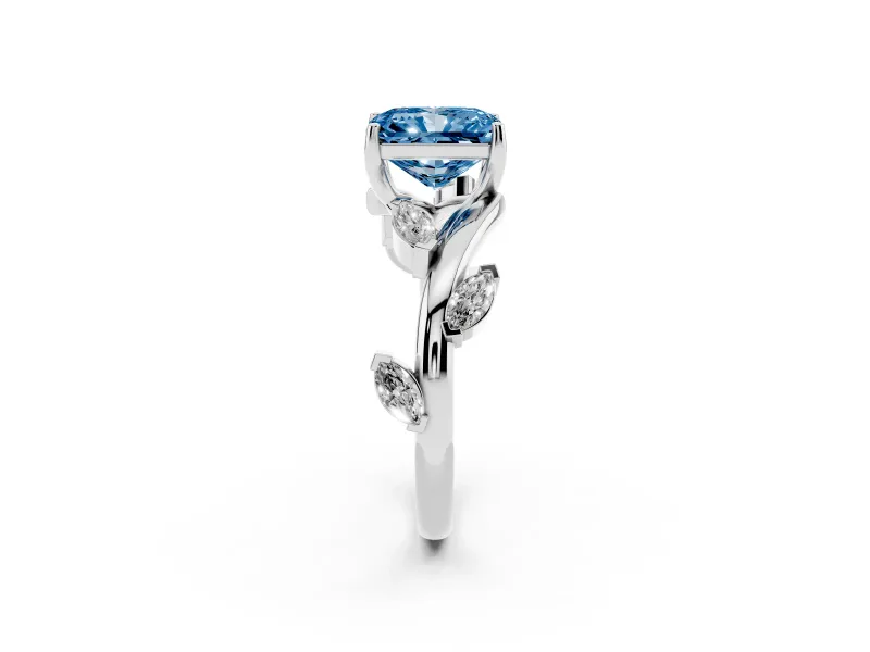 Radiant Cut Twisted Vine Engagement Ring Setting for a Fancy Blue Lab-Grown Diamond | White Gold