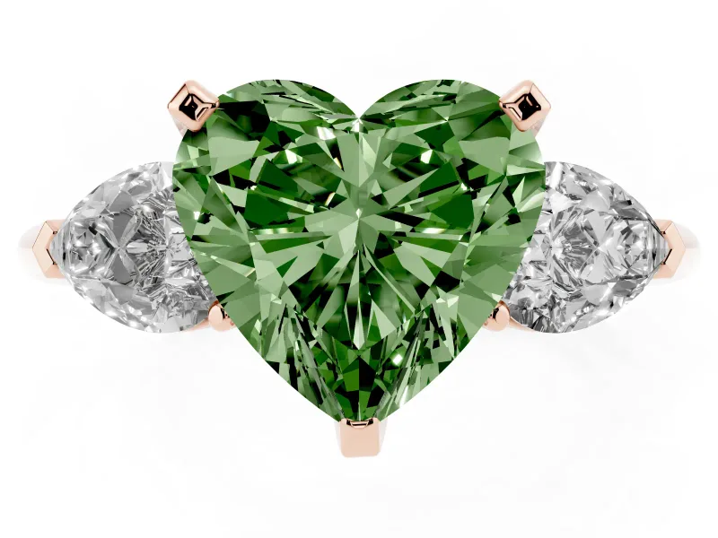 Heart-Shaped 3-Stone Engagement Ring Setting for a Fancy Green Lab-Grown Diamond | Rose Gold