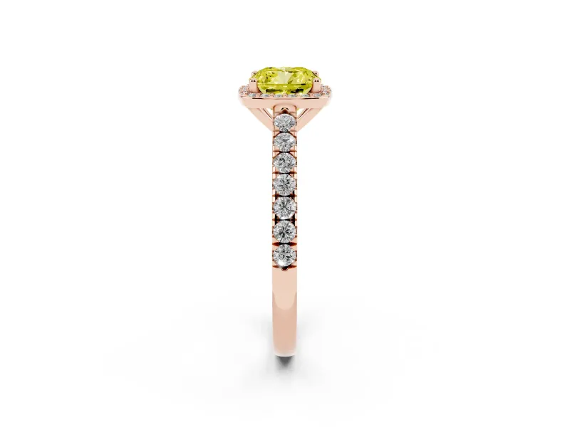 Cushion Cut Halo Pavé Engagement Ring Setting for a Fancy Yellow Lab-Grown Diamond | Rose Gold