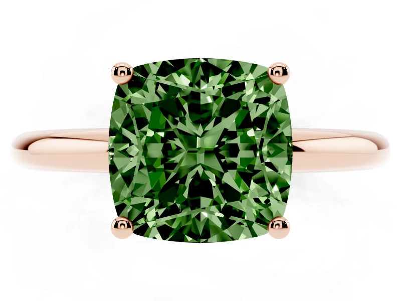 Cushion Cut Micro-Prong Hidden Halo Engagement Ring Setting for a Fancy Green Lab-Grown Diamond | Plain Band | Rose Gold